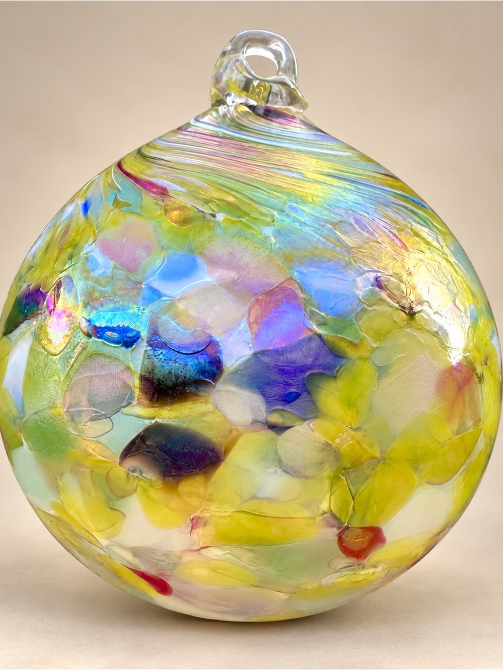 5” Iridescent Blown Art Glass Witch Ball Friendship Ball Multicolor Hanging Orb
